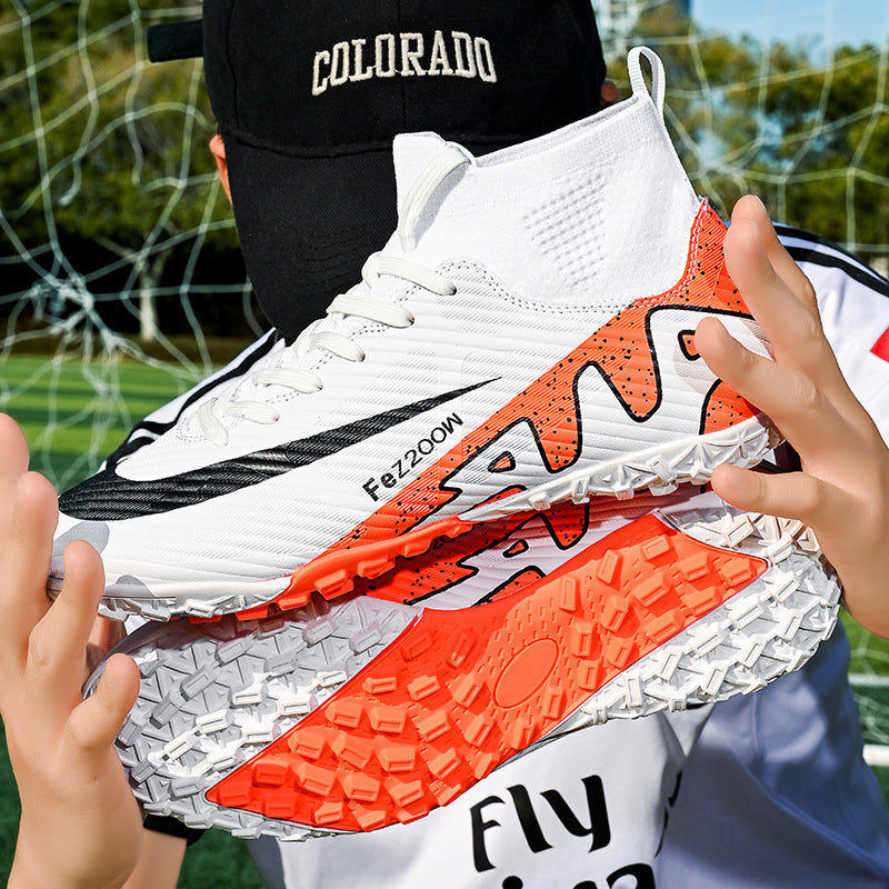 High Top Soccer Cleats AG Turf Studs Mismatched Training Shoes