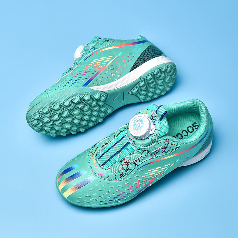 Youth Soccer Cleats Rotary Dial Quick Lace System High Top Ankle Support Professional Athletic Football Shoes Anti Slip TF Turf Training Sneakers