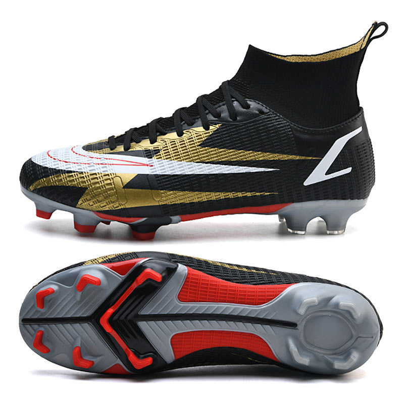 Professional Mens Soccer Cleats High Top Football Boots for Turf and Artificial Grass Breathable Athletic Training Shoes