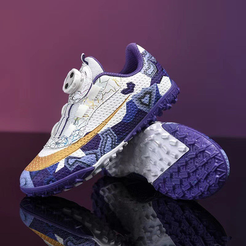 Boys Football Turf Shoes Kids Training Soccer Cleats with Rotary Buckle