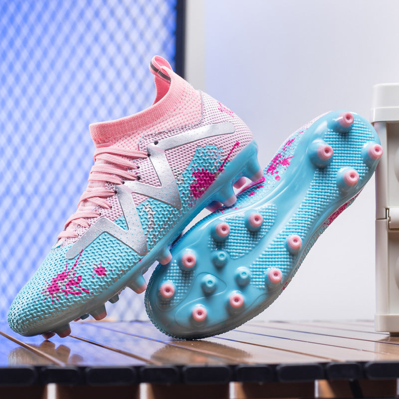 Pink Graffiti Professional Soccer Cleats High Top Training Shoes