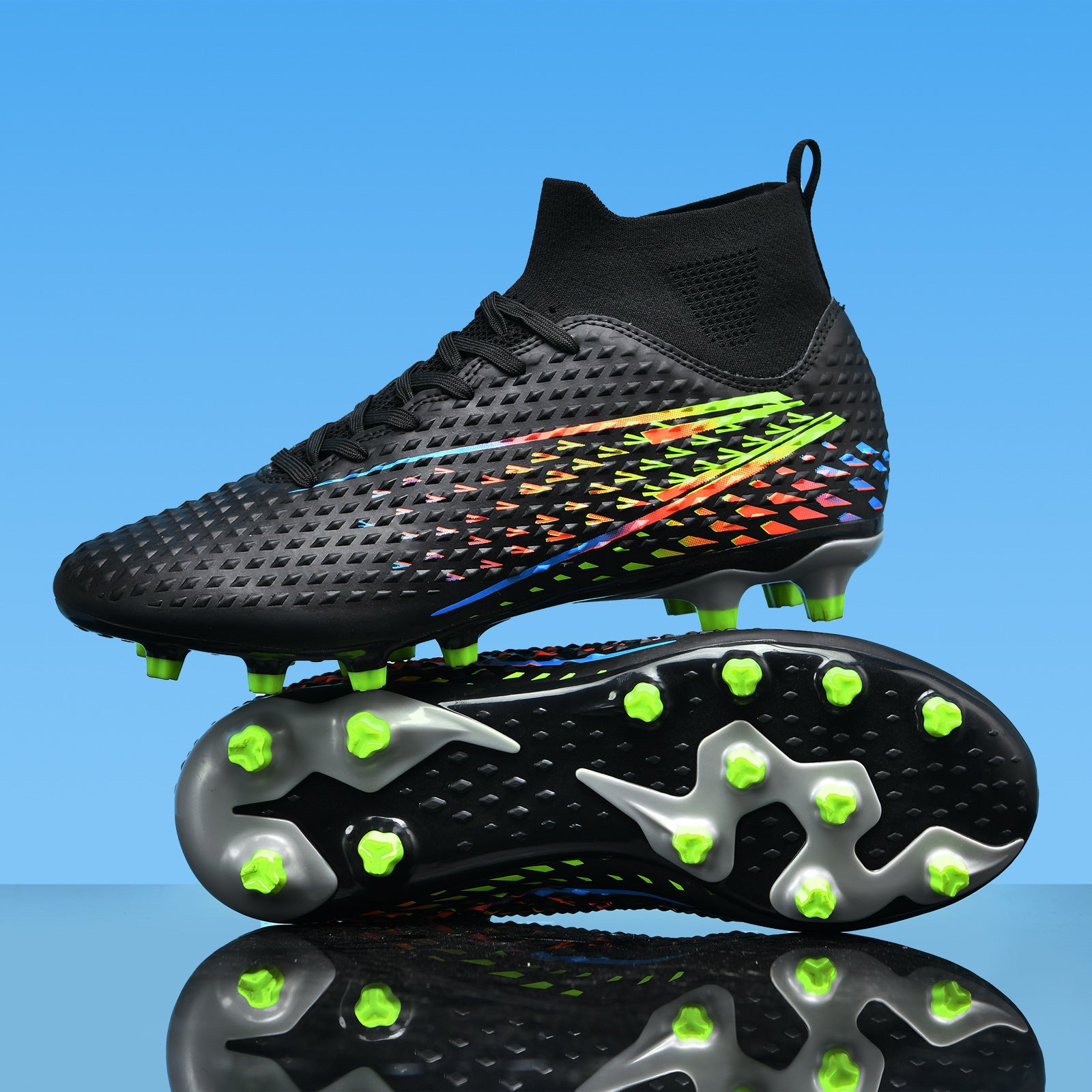 High Top Soccer Cleats for Men and Kids Professional AG Spike Football Shoes Breathable Athletic Mismatch Design for Firm Ground Artificial Grass