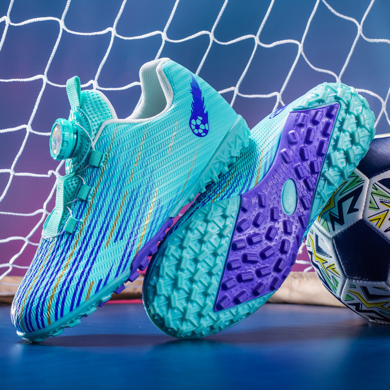 Kids Youth Soccer Cleats with Rotary Dial Lace System Breathable Athletic Football Shoes Anti Slip Turf Training Sneakers Boys Girls