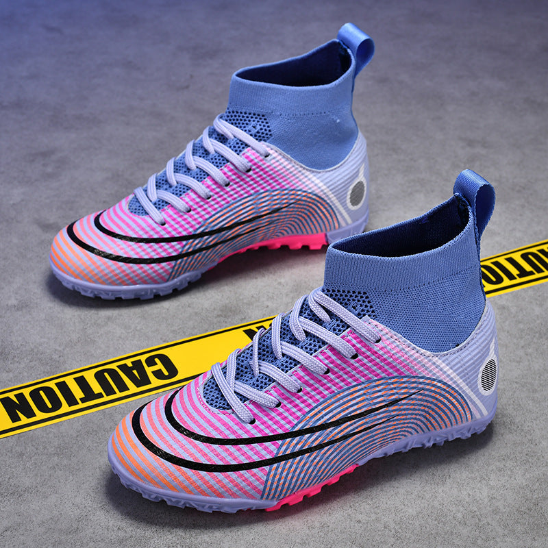 High Top Kids Soccer Cleats Professional Turf Training Shoes for Youth and Boys Outdoor Indoor Athletic Footwear