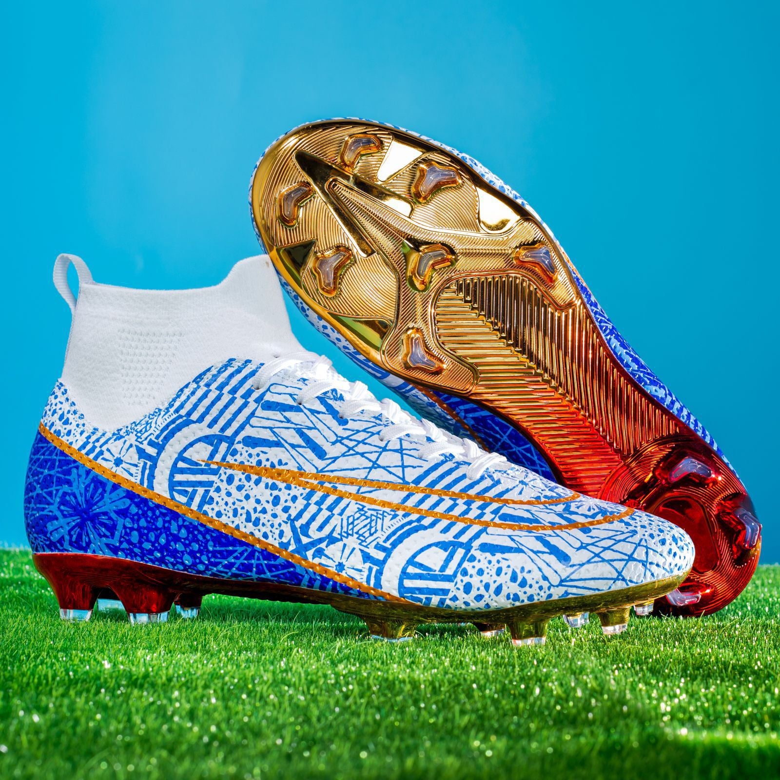 Professional High Top Soccer Cleats for Men Boys Firm Ground FG AG Athletic Football Shoes Spikes Training Sneakers