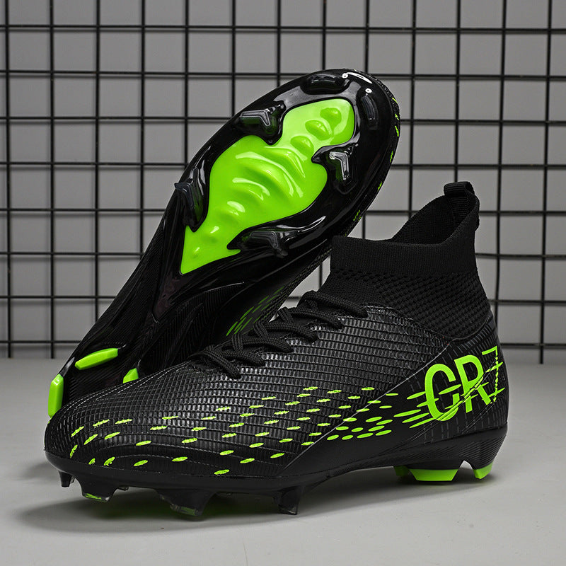 High Top Soccer Cleats Men Professional Turf Soccer Shoes CR7 Breathable Fly Knit Football Boots Lightweight Athletic Training Sneakers